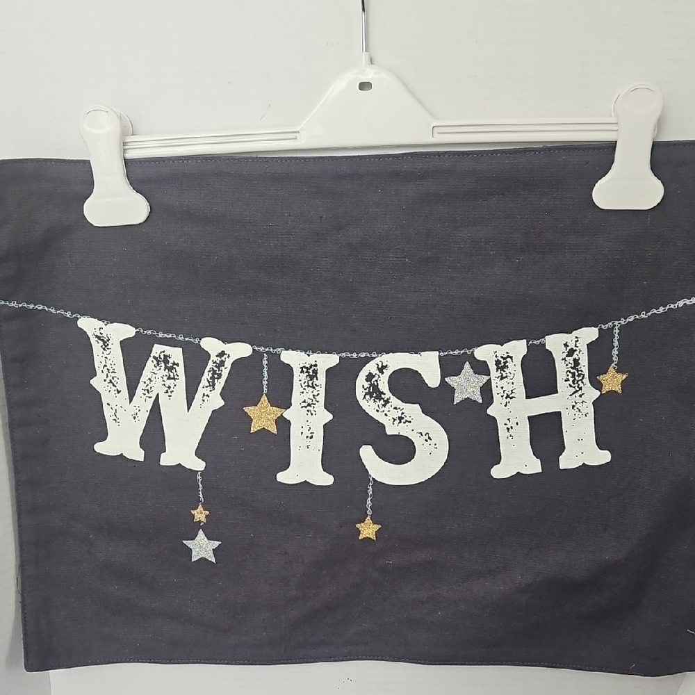 Levtex Charcoal Gray White Text 'Wish' Distressed Metallic Holiday Placemats (4)